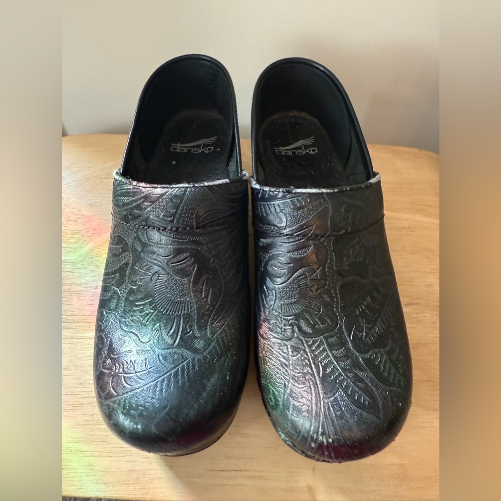 Dansko Black Embossed Leather Clogs